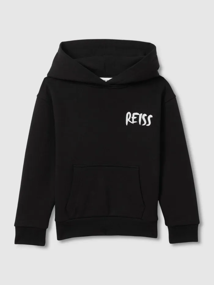 Children Reiss Sweats and Hoodies Newton Cotton Relaxed Motif Hoodie Washed Black Children Reiss Sweats and Hoodies Newton Cotton Relaxed Motif Hoodie Washed Black