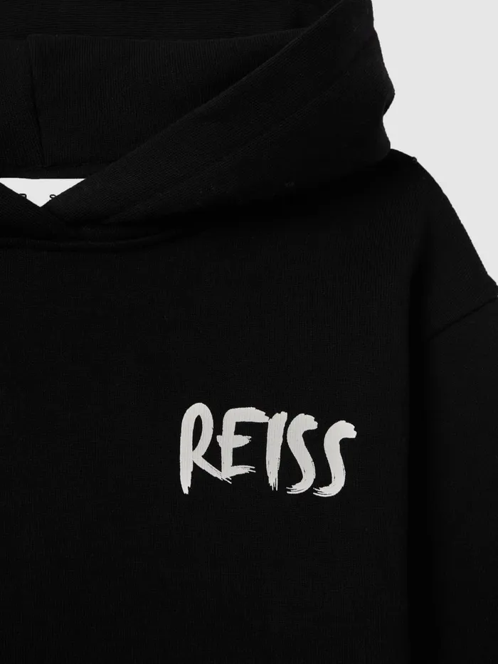 Children Reiss Sweats and Hoodies Newton Cotton Relaxed Motif Hoodie Washed Black