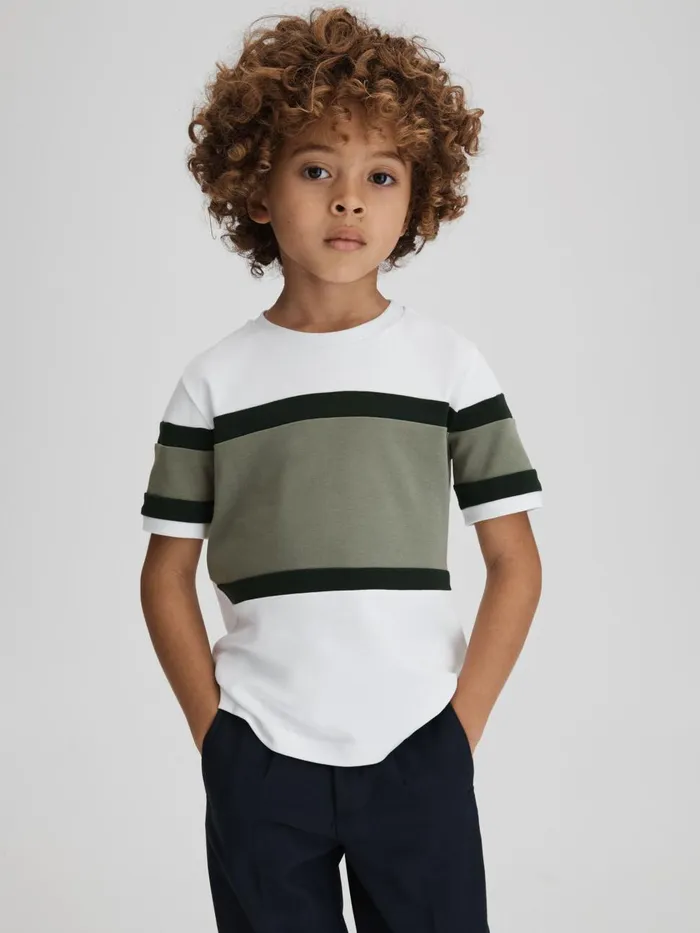 Children Reiss TShirts Auckland Cotton Colourblock Crew Neck TShirt Green