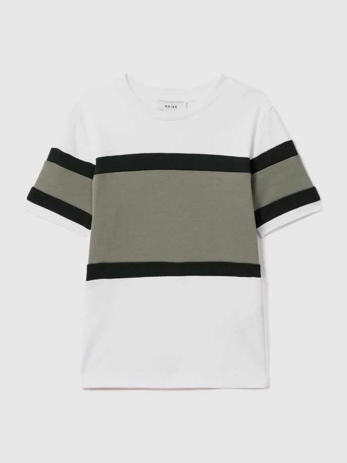 Children Reiss TShirts Auckland Cotton Colourblock Crew Neck TShirt Green