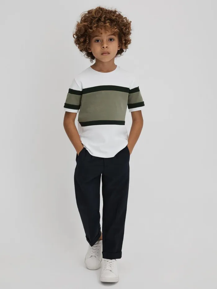 Children Reiss TShirts Auckland Cotton Colourblock Crew Neck TShirt Green