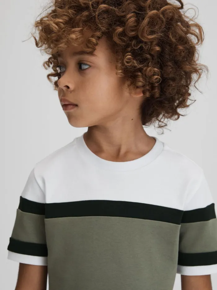 Children Reiss TShirts Auckland Cotton Colourblock Crew Neck TShirt Green