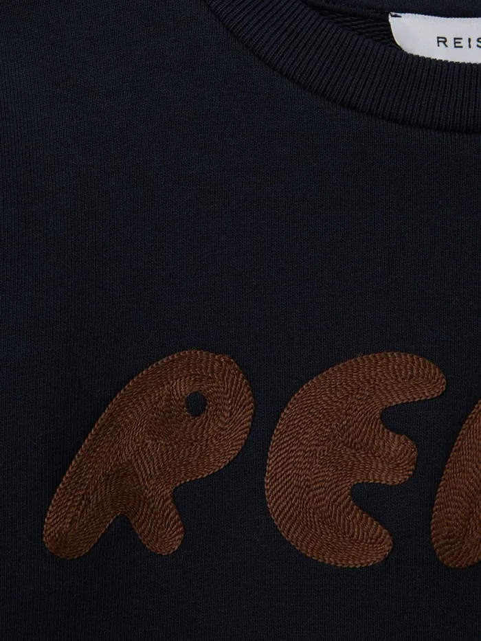 Children Reiss TShirts Bryant Cotton Motif Crew Neck Sweatshirt Navy