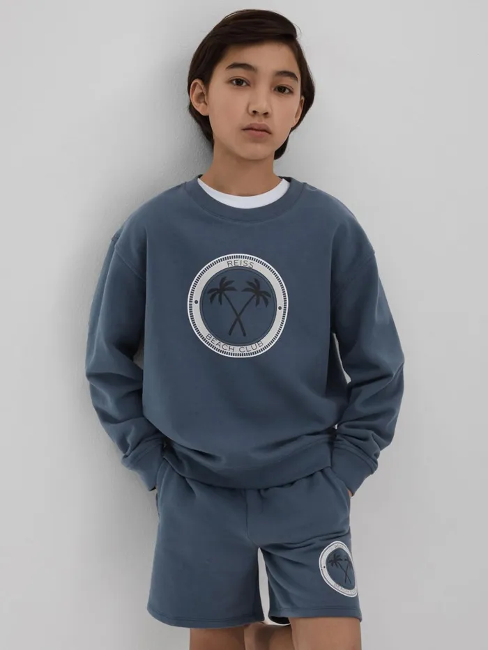Children Reiss TShirts Marin Cotton Motif Crew Neck Sweatshirt Airforce Blue