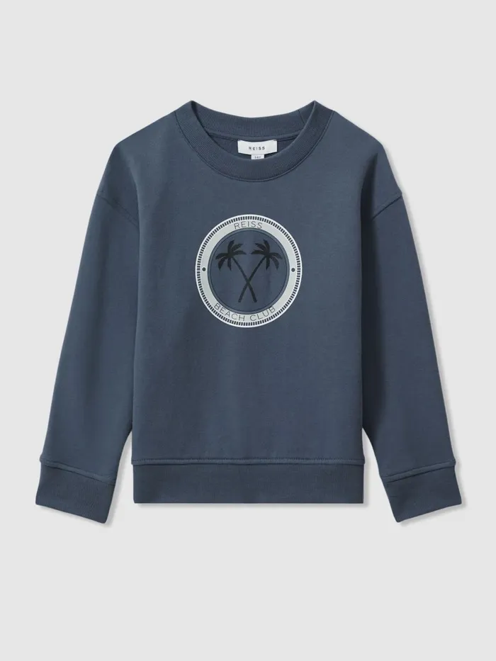 Children Reiss TShirts Marin Cotton Motif Crew Neck Sweatshirt Airforce Blue