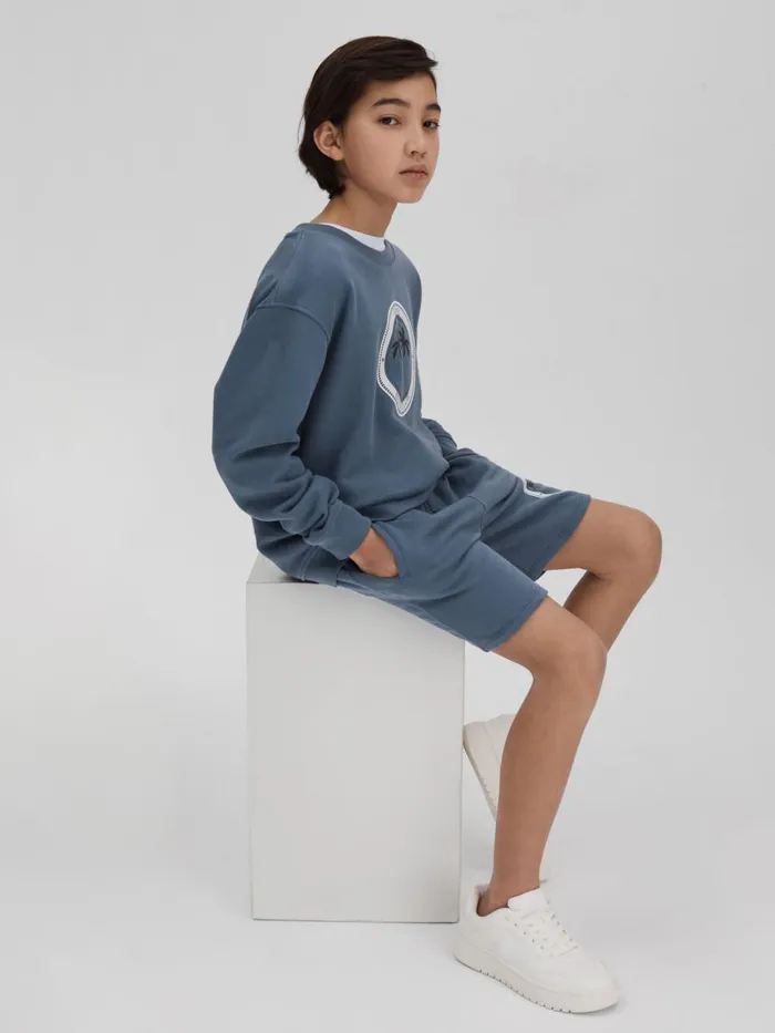 Children Reiss TShirts Marin Cotton Motif Crew Neck Sweatshirt Airforce Blue