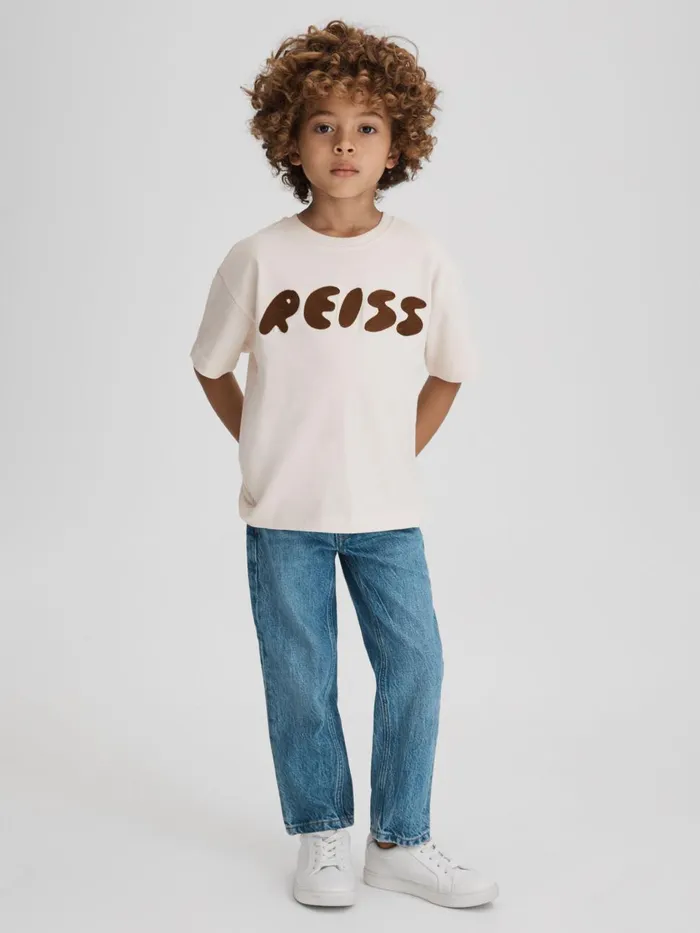 Children Reiss TShirts Sands Cotton Crew Neck Motif TShirt Ecru