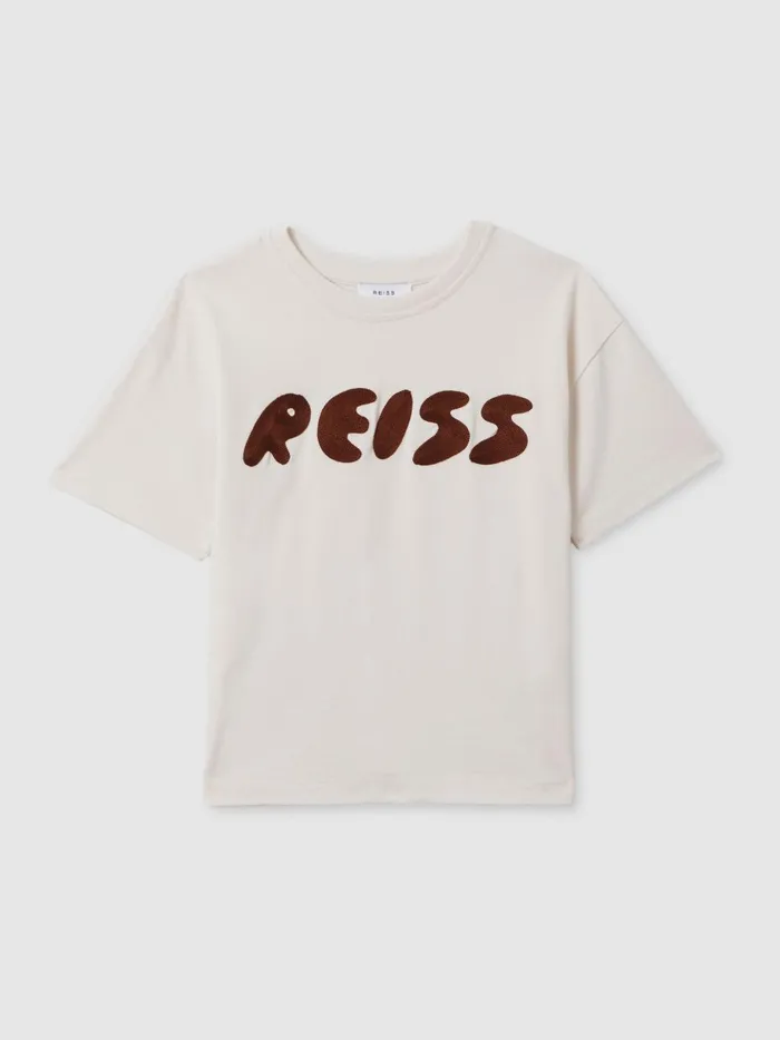 Children Reiss TShirts Sands Cotton Crew Neck Motif TShirt Ecru