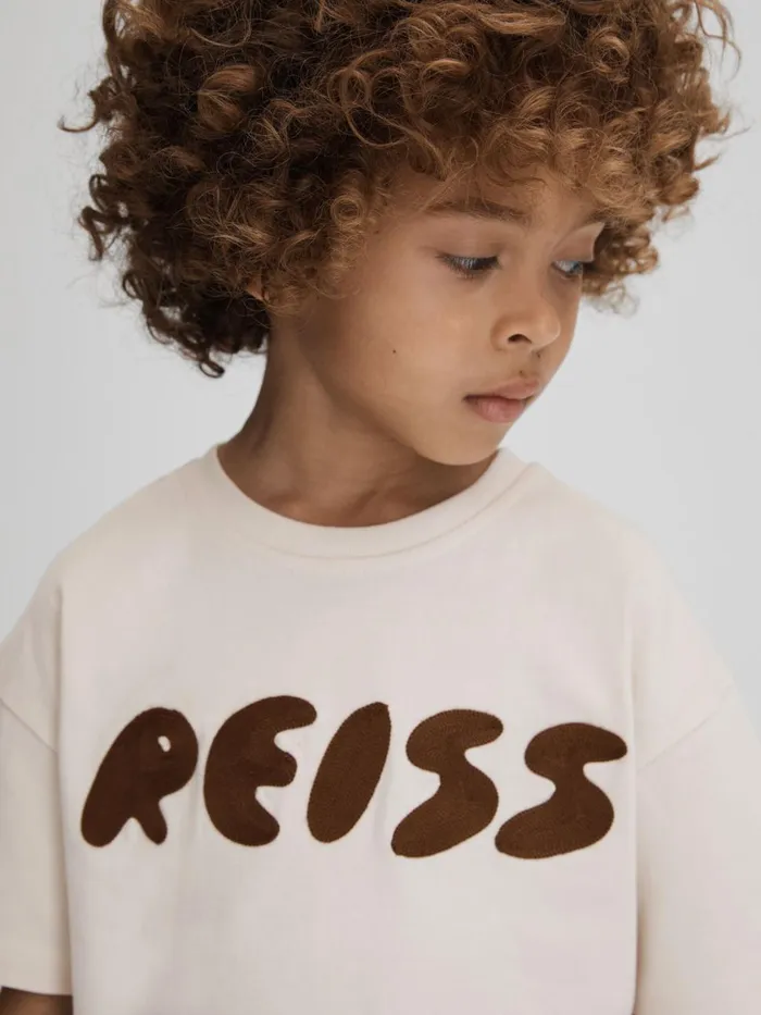 Children Reiss TShirts Sands Cotton Crew Neck Motif TShirt Ecru