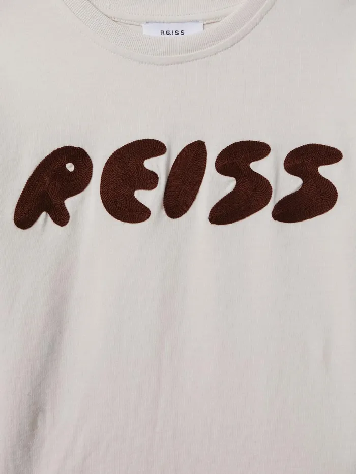 Children Reiss TShirts Sands Cotton Crew Neck Motif TShirt Ecru