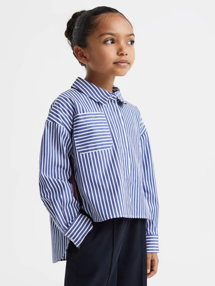 Children Reiss Tops and TShirts Danica Striped Cotton Shirt Blue
