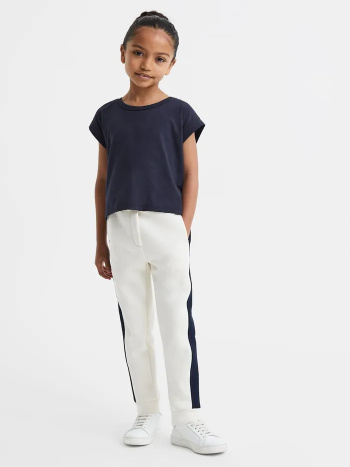Children Reiss Tops and TShirts Terry Cotton Crew Neck Crop Top Navy