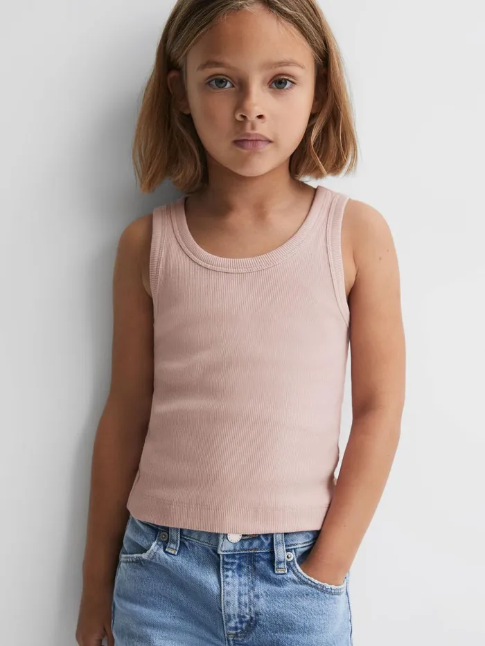 Children Reiss Tops and TShirts Violet Cotton Blend Ribbed Vest Pale Pink