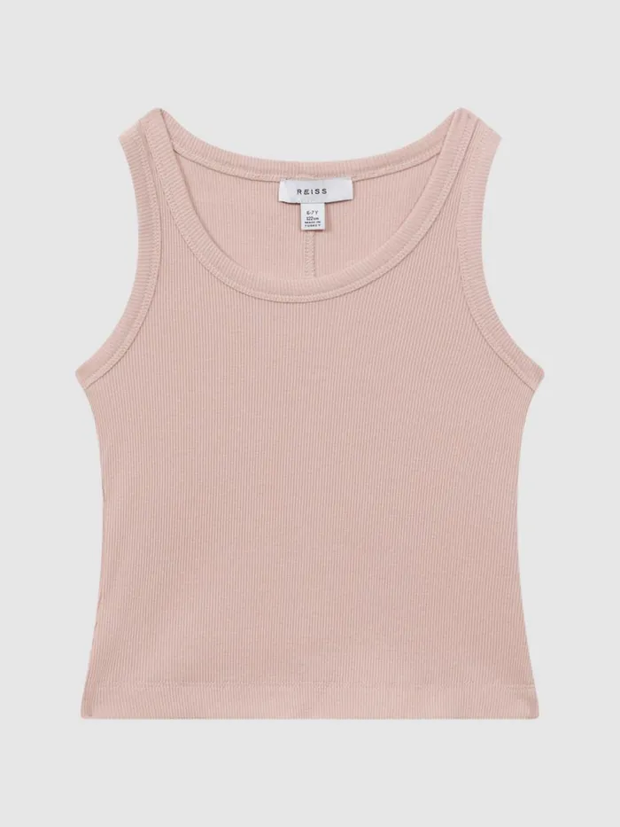 Children Reiss Tops and TShirts Violet Cotton Blend Ribbed Vest Pale Pink