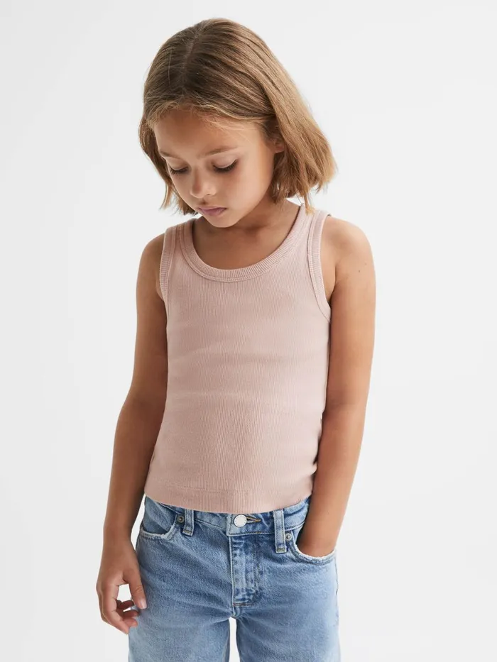 Children Reiss Tops and TShirts Violet Cotton Blend Ribbed Vest Pale Pink