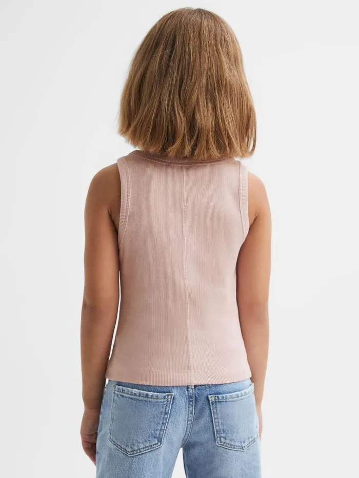 Children Reiss Tops and TShirts Violet Cotton Blend Ribbed Vest Pale Pink