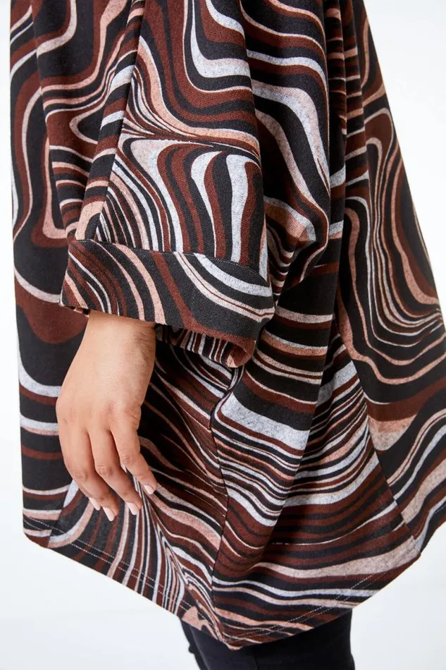 Chocolate Curve Swirl Print Batwing Top Women Roman Tops