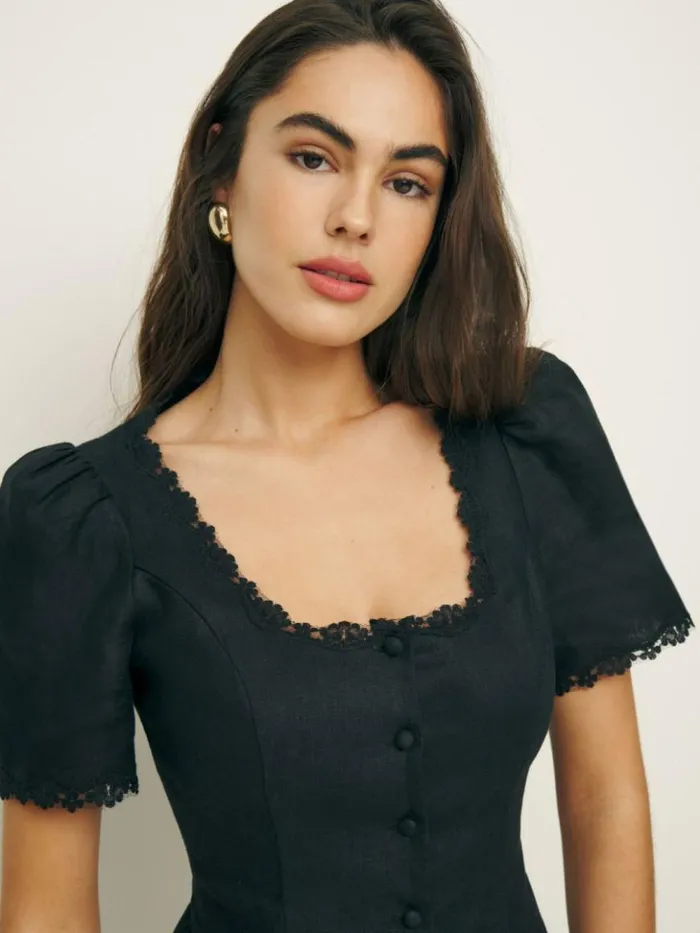 Clothing The Reformation Anabella Linen Top Black