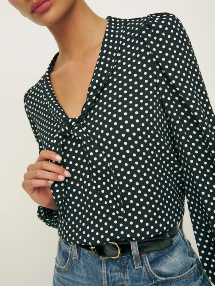 Clothing The Reformation Anaya Top Caviar Dot