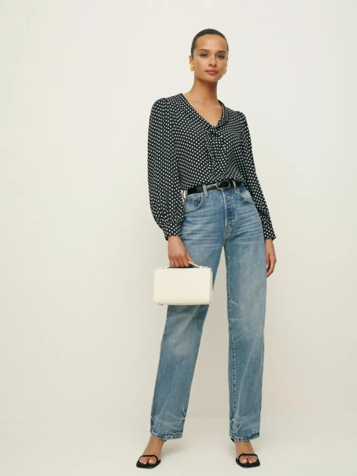 Clothing The Reformation Anaya Top Caviar Dot
