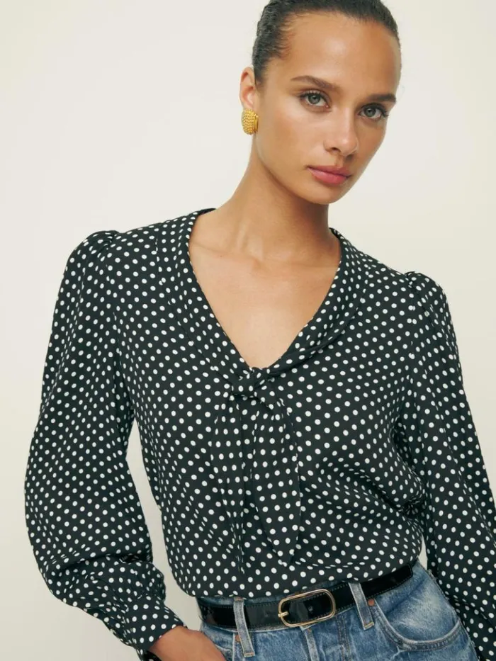 Clothing The Reformation Anaya Top Caviar Dot