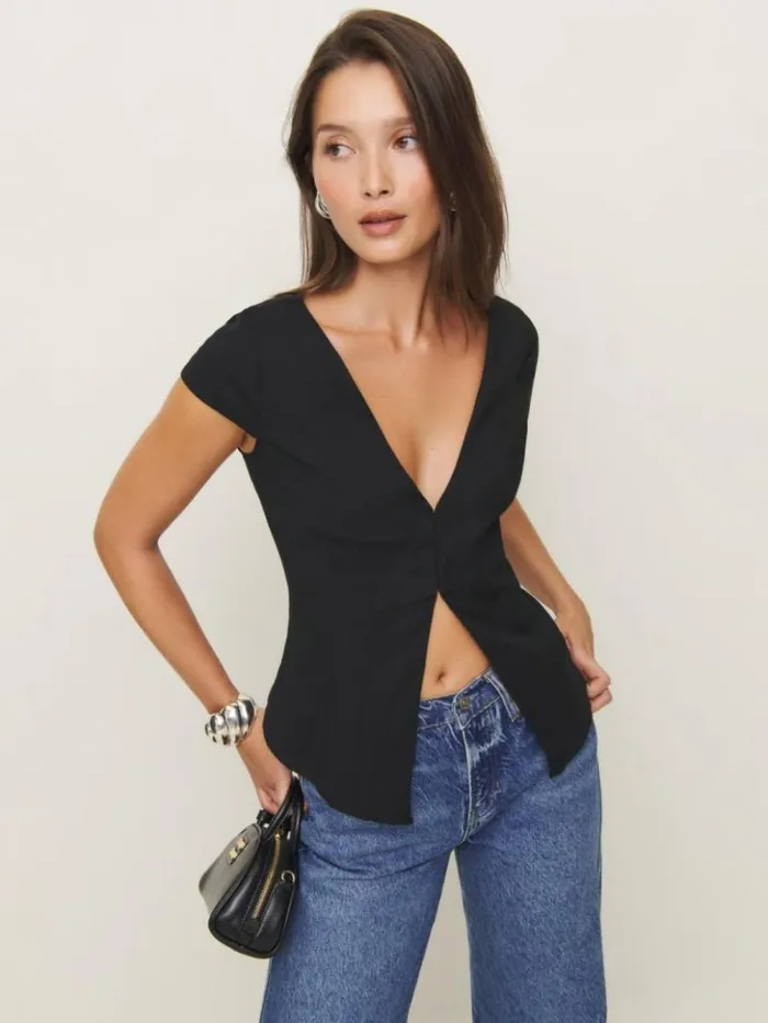 Clothing The Reformation Caily Top Black