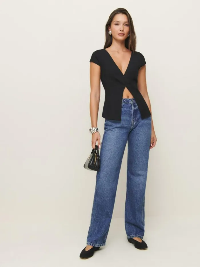 Clothing The Reformation Caily Top Black
