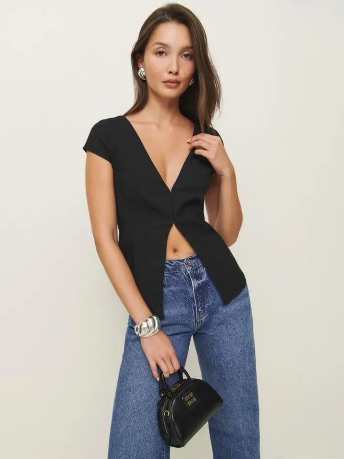 Clothing The Reformation Caily Top Black