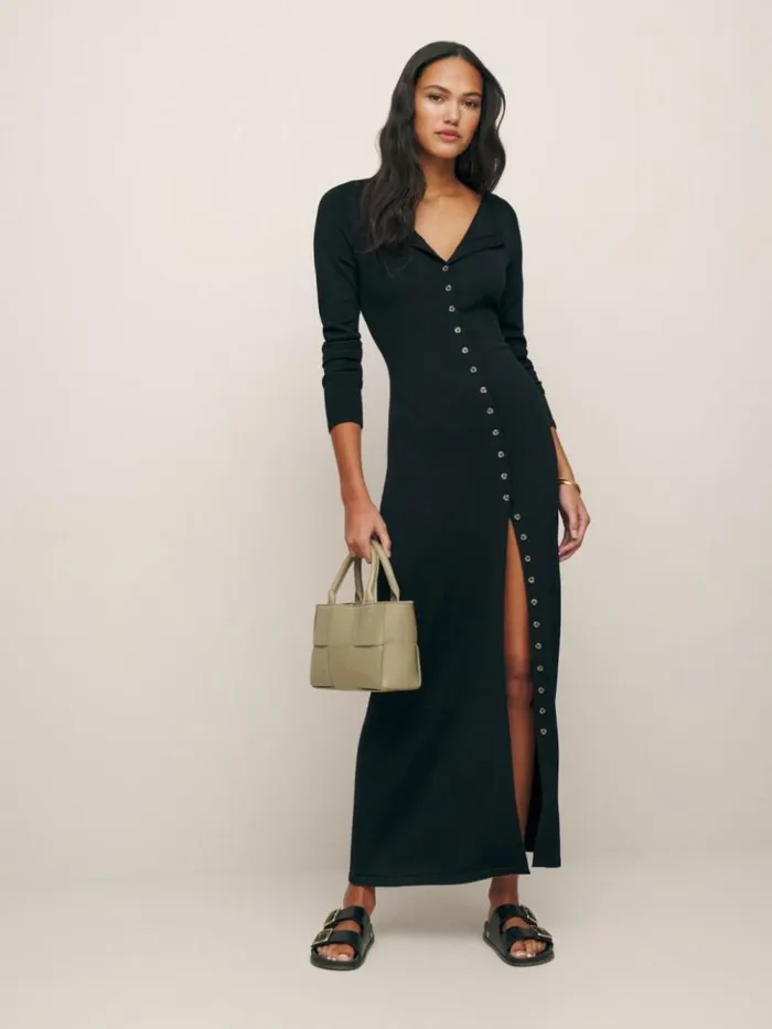 Clothing The Reformation Cameran Regenerative Merino Sweater Dress Black