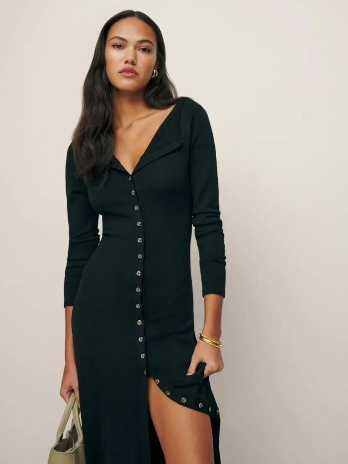 Clothing The Reformation Cameran Regenerative Merino Sweater Dress Black