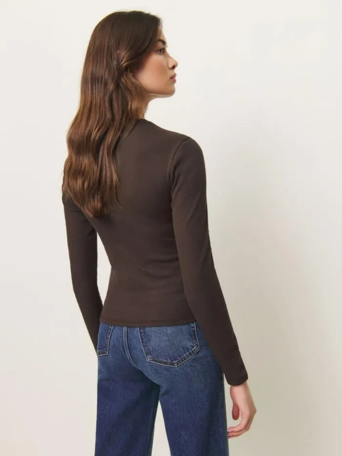 Clothing The Reformation Davy Long Sleeve Crewneck Tee Mole
