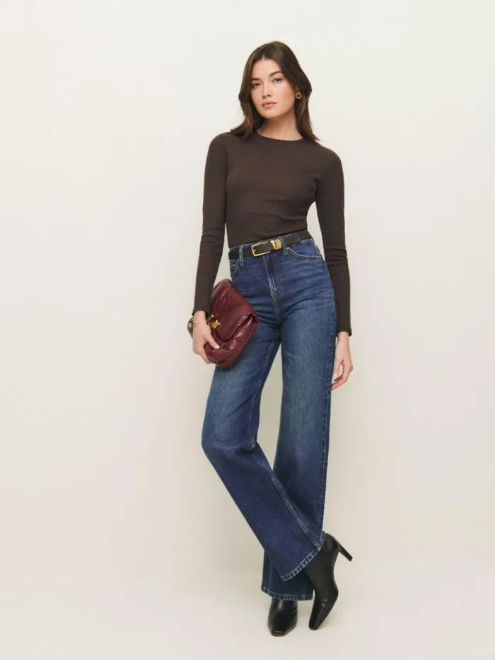 Clothing The Reformation Davy Long Sleeve Crewneck Tee Mole