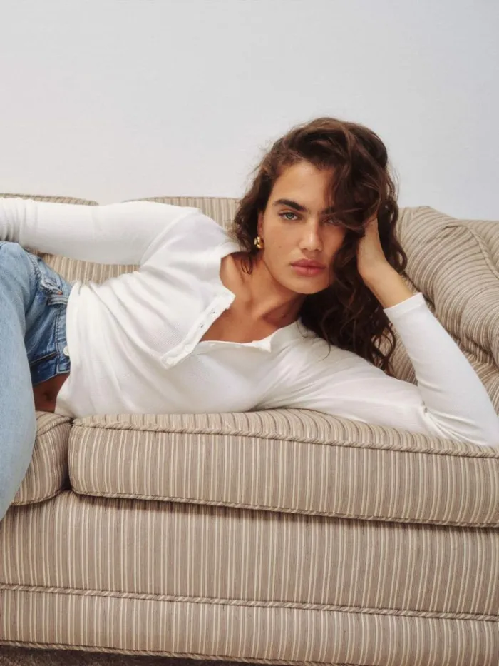 Clothing The Reformation Jayden Long Sleeve Henley Tee White