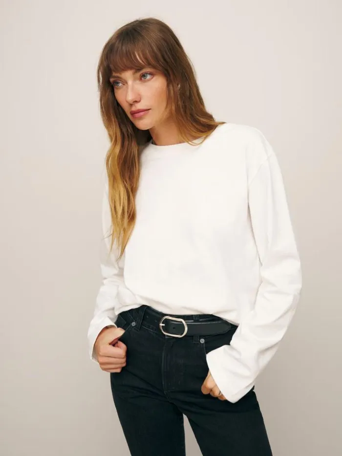 Clothing The Reformation Kingston Long Sleeve Tee White