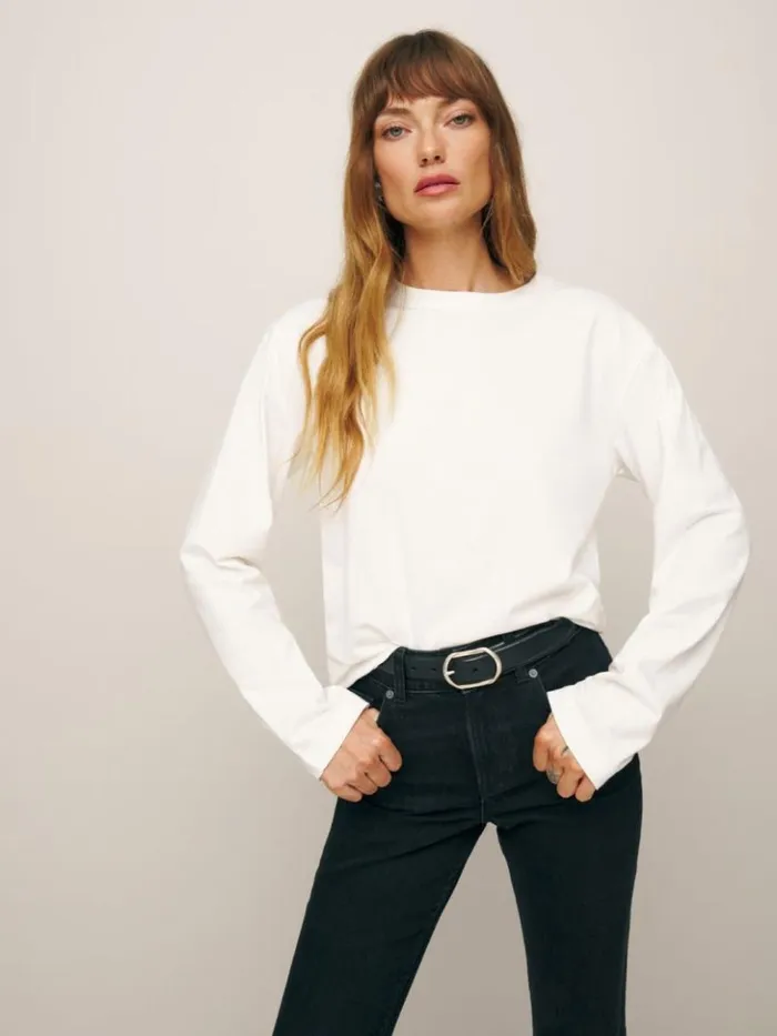 Clothing The Reformation Kingston Long Sleeve Tee White