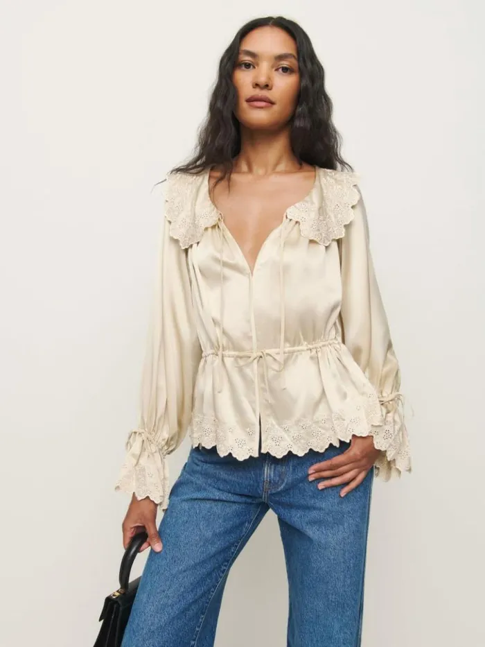 Clothing The Reformation Lillie Silk Top Almond