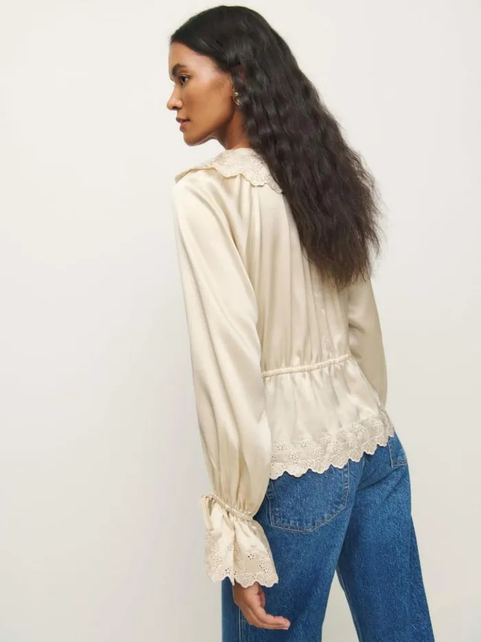 Clothing The Reformation Lillie Silk Top Almond