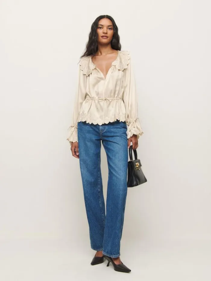 Clothing The Reformation Lillie Silk Top Almond