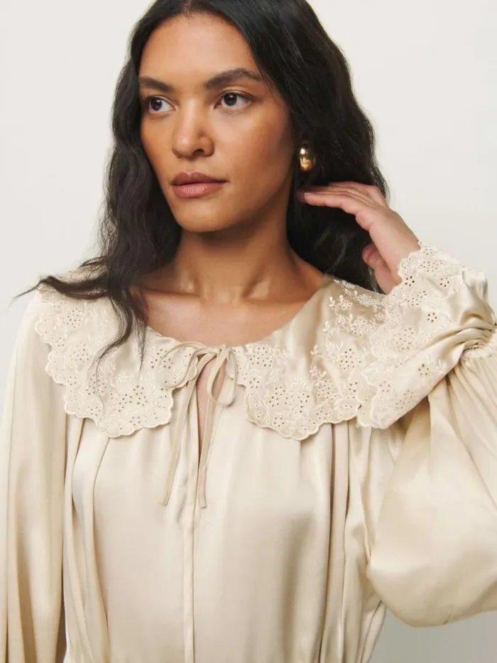 Clothing The Reformation Lillie Silk Top Almond