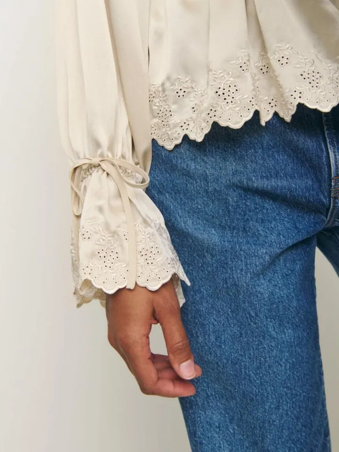 Clothing The Reformation Lillie Silk Top Almond