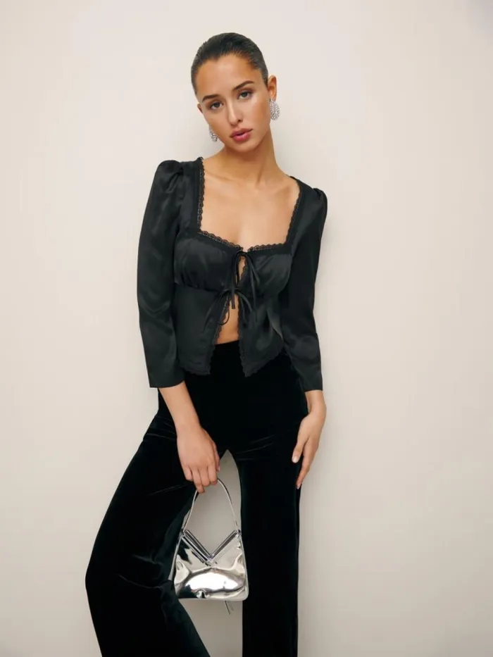Clothing The Reformation Lucinda Silk Top Black