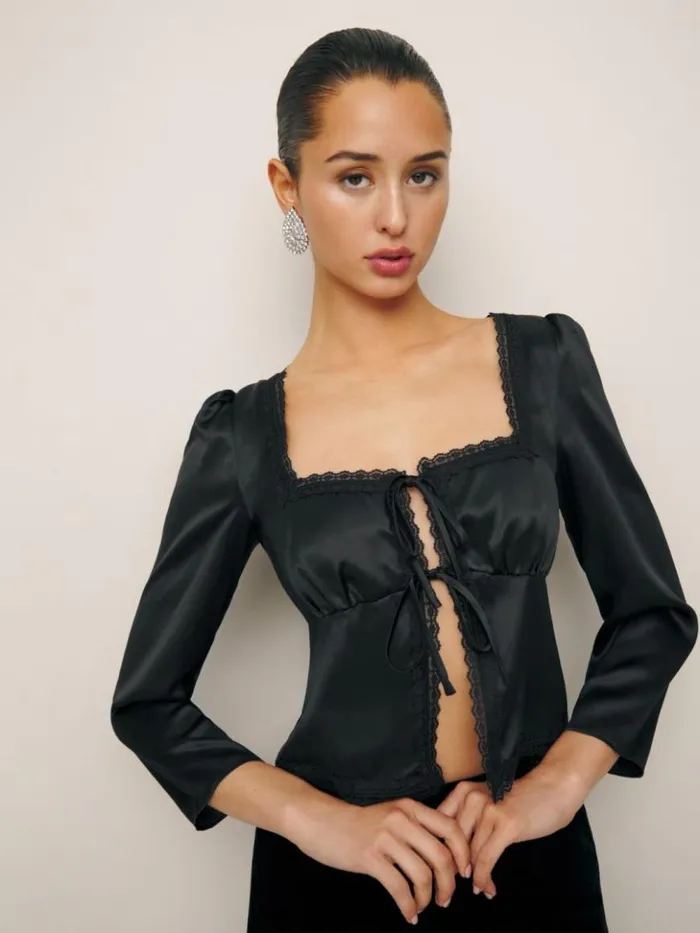 Clothing The Reformation Lucinda Silk Top Black
