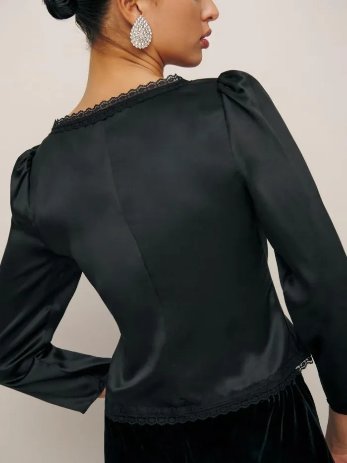 Clothing The Reformation Lucinda Silk Top Black