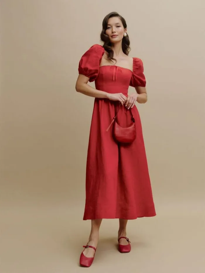 Clothing The Reformation Marella Linen Dress Cherry