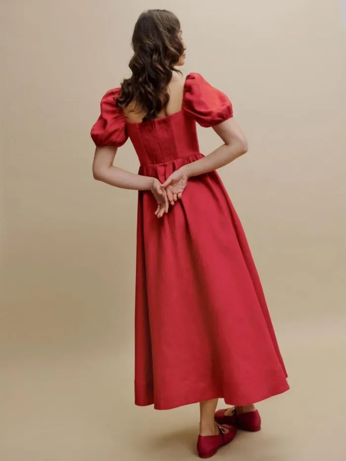 Clothing The Reformation Marella Linen Dress Cherry