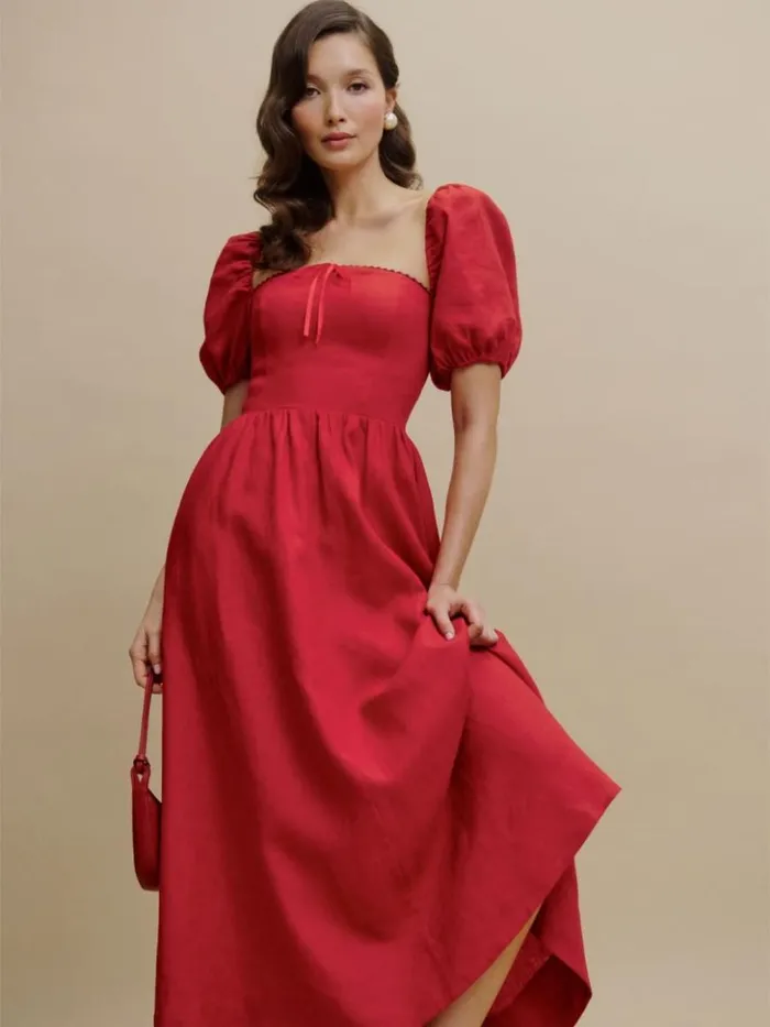 Clothing The Reformation Marella Linen Dress Cherry