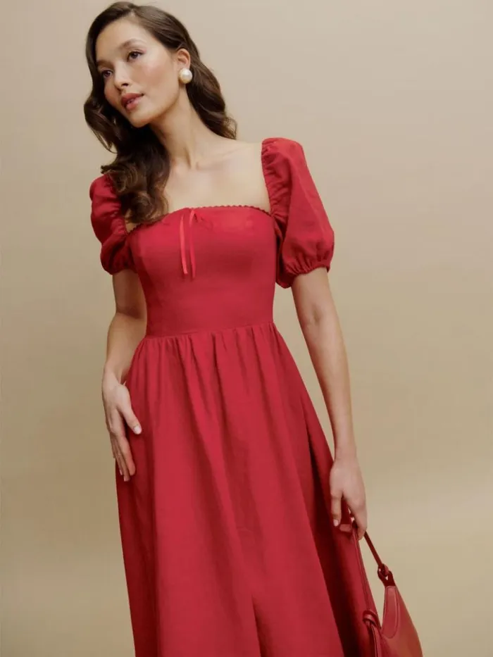 Clothing The Reformation Marella Linen Dress Cherry