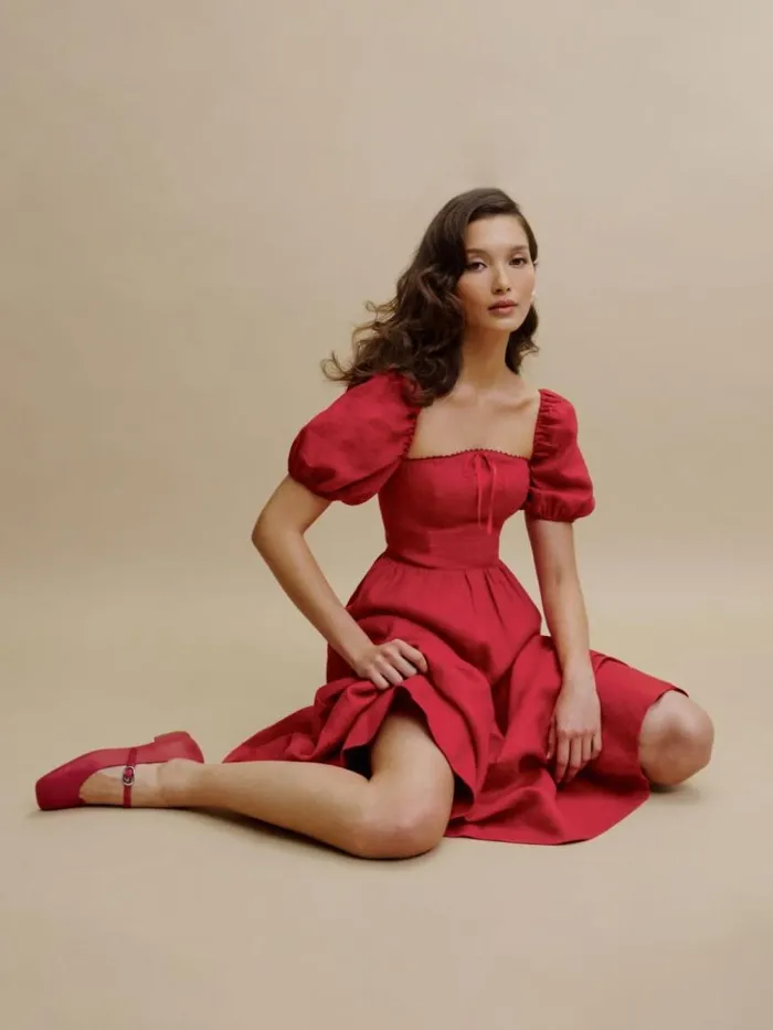 Clothing The Reformation Marella Linen Dress Cherry
