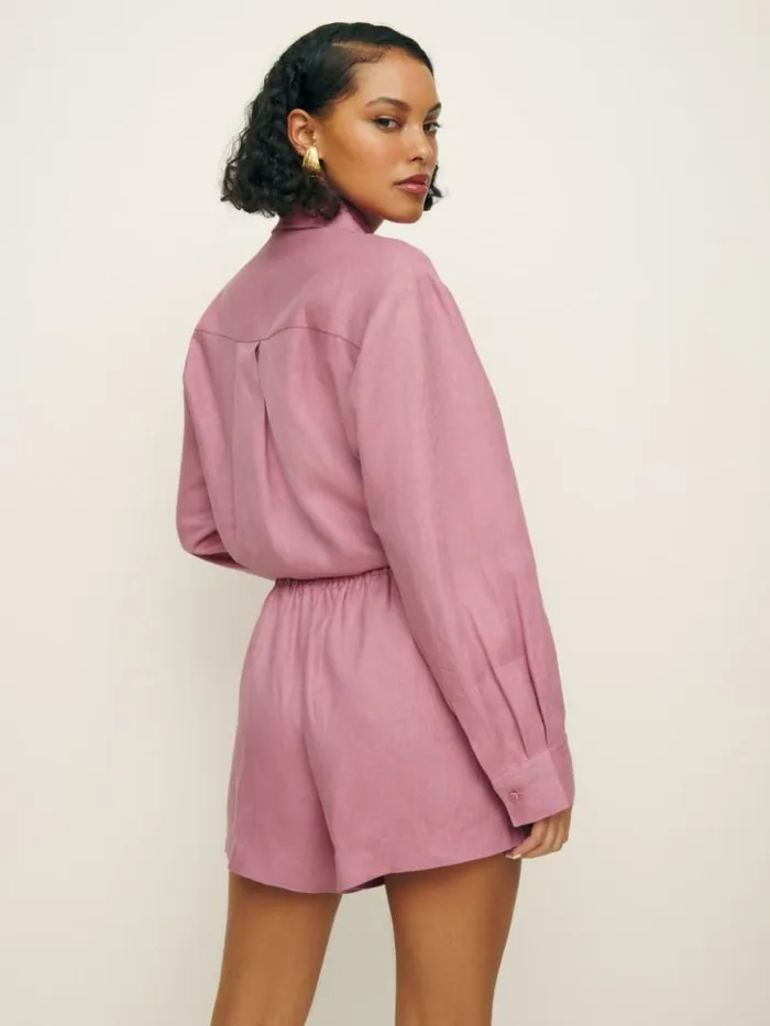 Clothing The Reformation Mila Linen Short Rose Petals