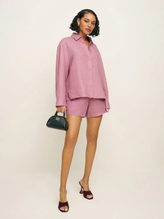 Clothing The Reformation Mila Linen Short Rose Petals